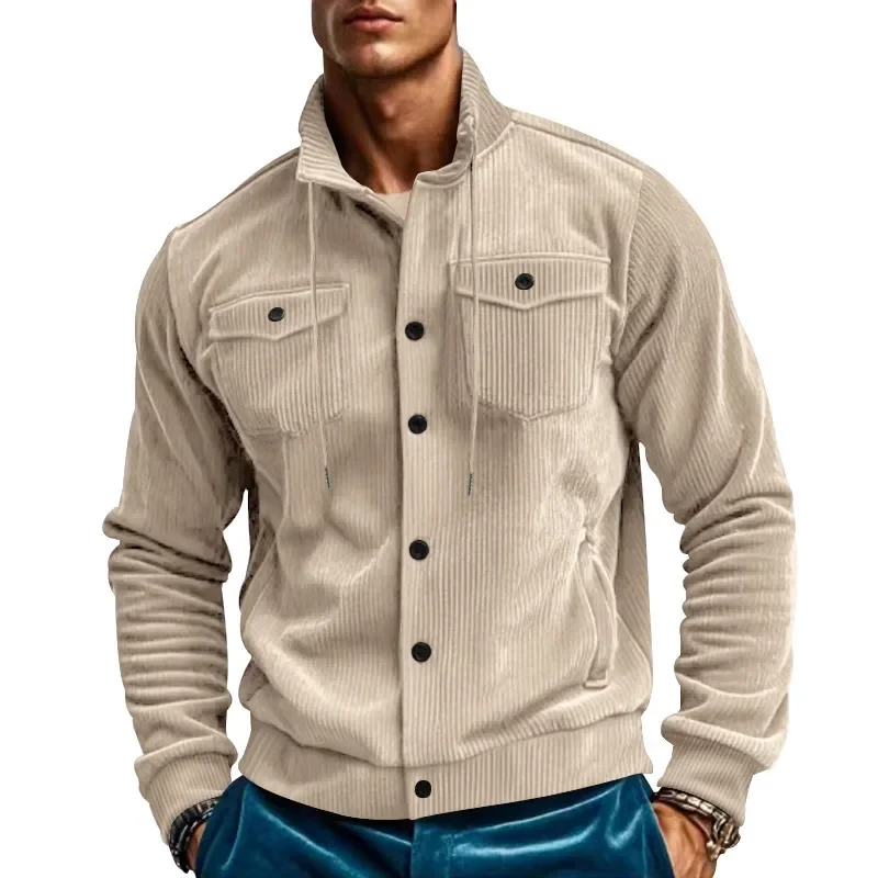 Autumn and winter jacket men’s corduroy lapel jacket 2025 men’s new style American retro multi pocket workwear jacket