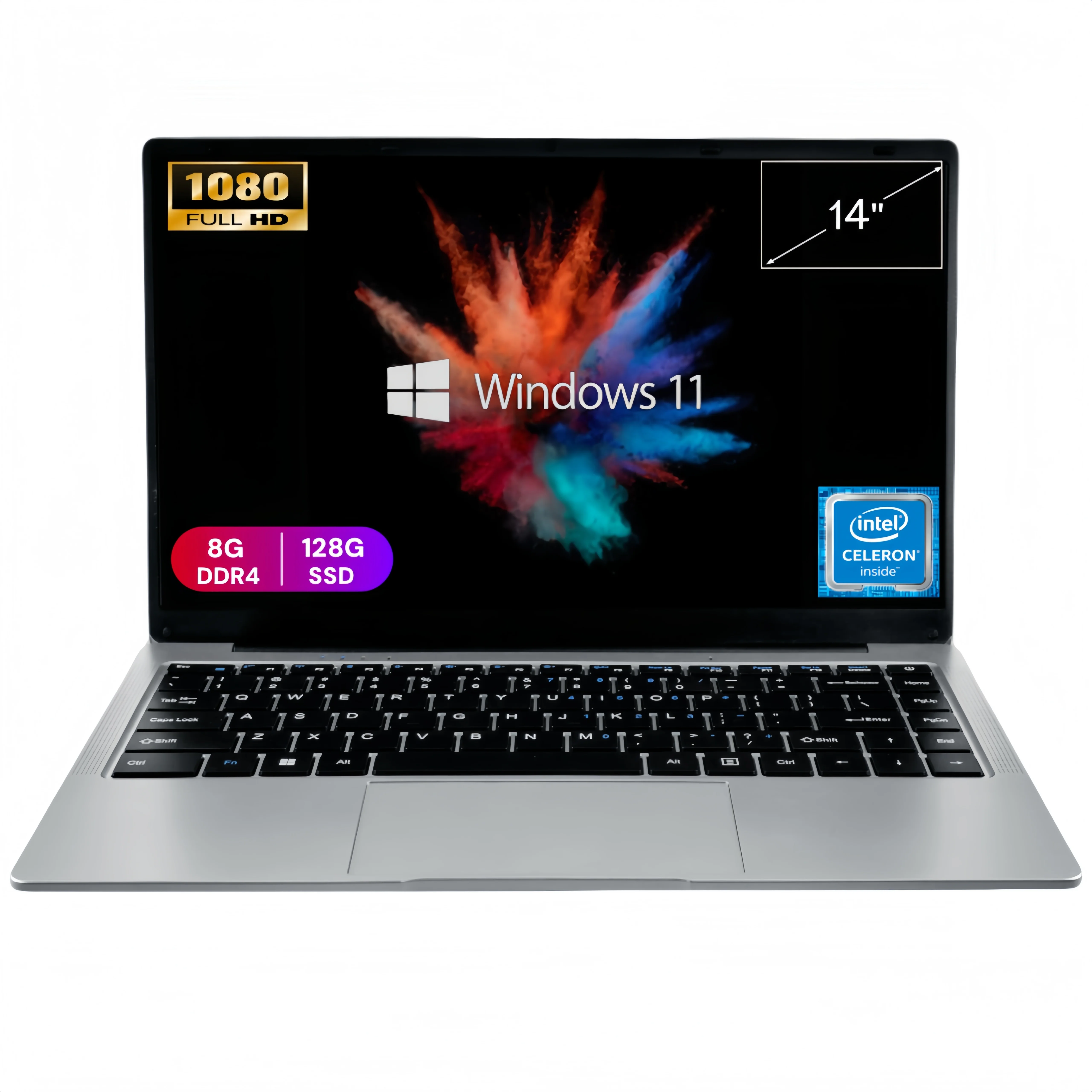 14 Inch Business Laptop Intel N4500 8GB DDR4 128GB SSD Windows 11 Slim Lightweight Durable Office Notebook